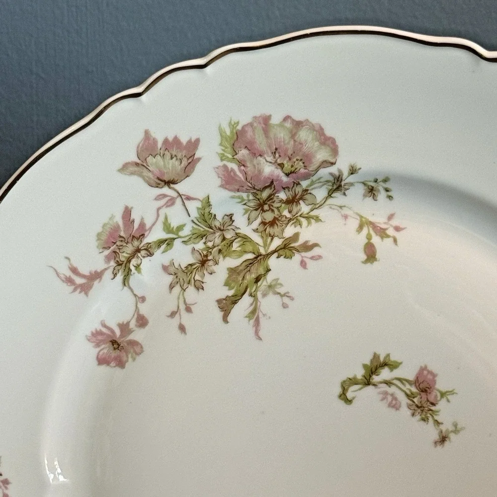 Haviland Limoges Poppy Dinner Plate France‎ Pink Floral Gold Scalloped 10